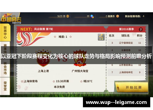 以亚冠下阶段赛程变化为核心的球队走势与格局影响预测前瞻分析
