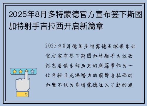 2025年8月多特蒙德官方宣布签下斯图加特射手吉拉西开启新篇章